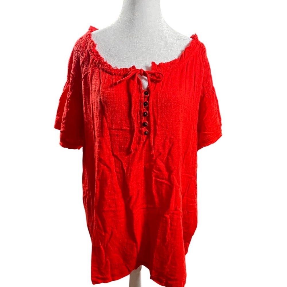 NWT Easel Los Angeles Women Coral Cotton Gauze Ruffle Tunic Top Dress Large